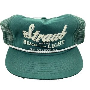 Vintage‎ Straub Beer Trucker Hat Cap Made In USA 80s 90s Snapback Rope Puffy